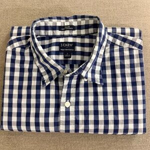 J. Crew Men's Navy and White Gingham Shirt